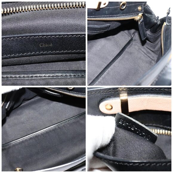 Chloe Little Alice Hand Bag Leather 2way Pink Black Auth am8634 - Picture 14 of 15